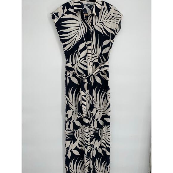 MNG Pants - MNG Jumpsuit Woman's XS Palm Leaf Resortwear Vacation Cruise Coastal Waist Tie
